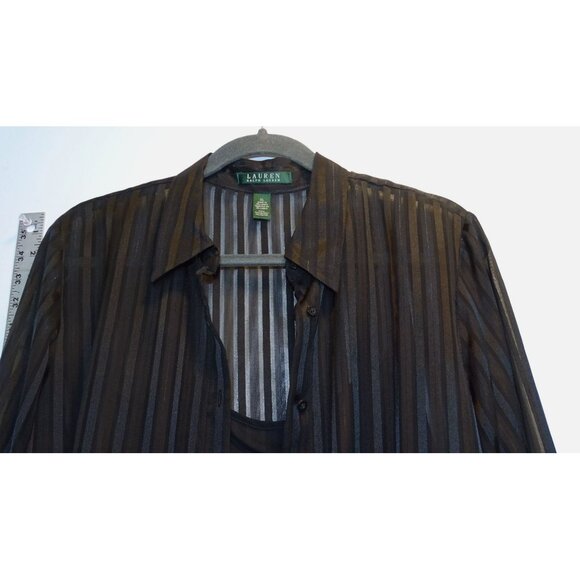 Lauren Ralph Lauren Sheer Black Striped Blouse & Camisole Set Womens Size XL - Picture 4 of 8